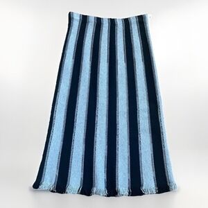 Milano Black Gray Striped Small Sweater Skirt Stretch Raw Hem Work Career EUC